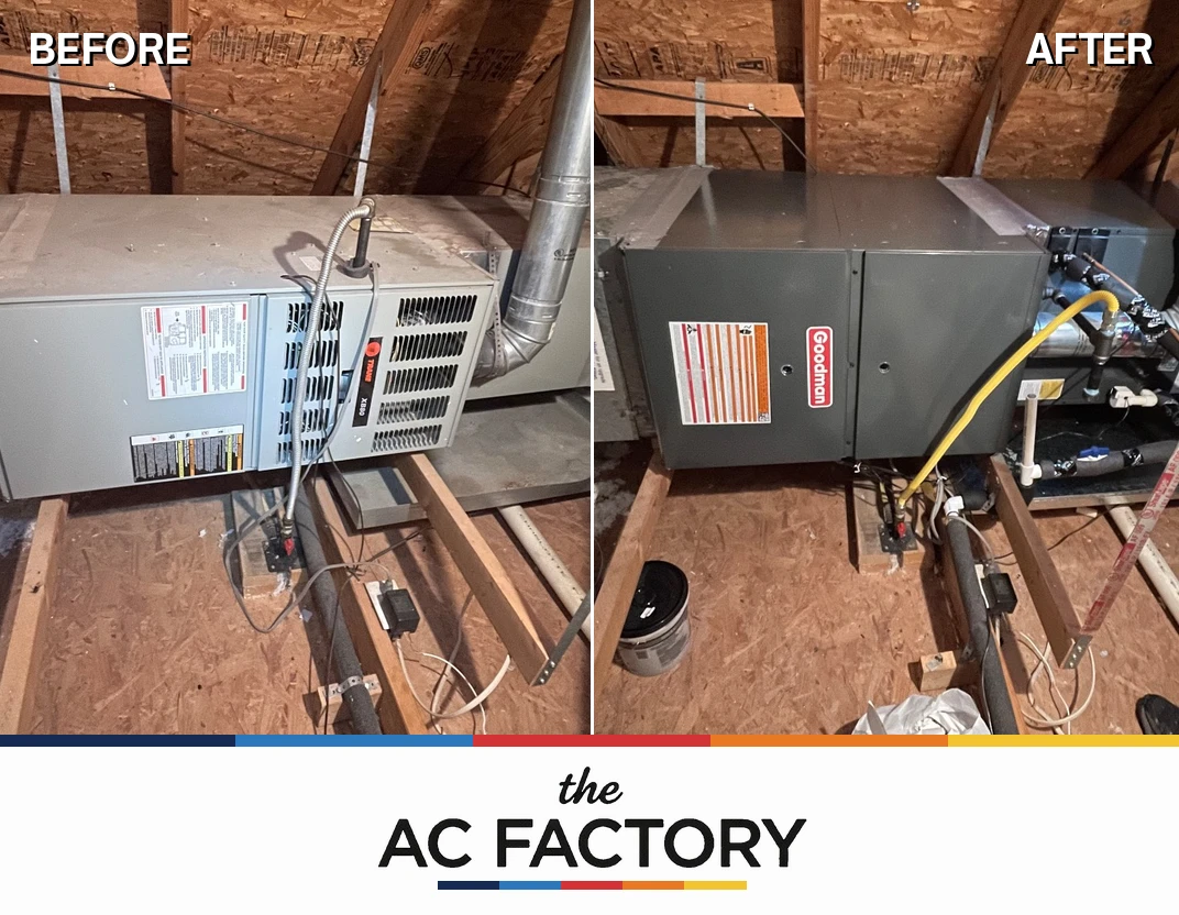 Before and after: attic furnace replaced with a new gas furnace