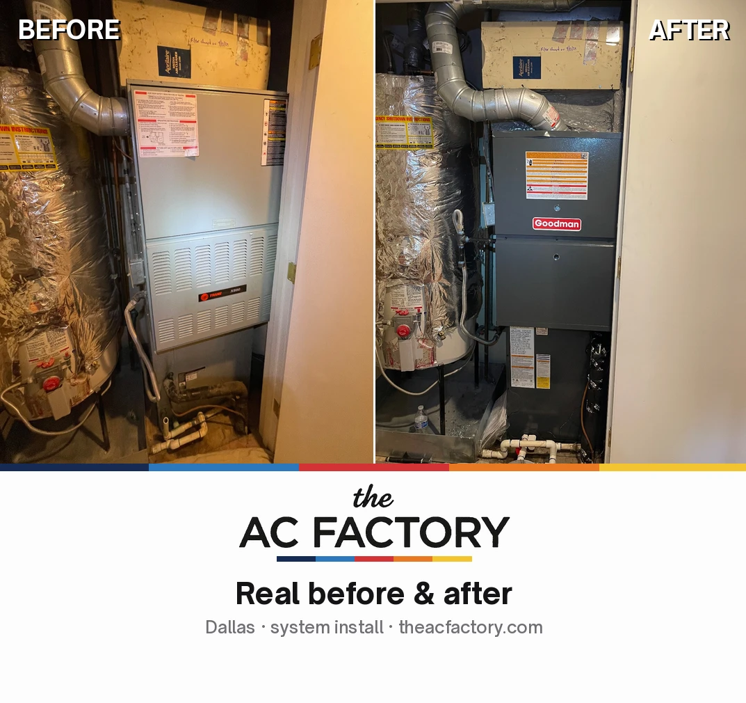 Before and after: an older closet furnace replaced with a new gas system