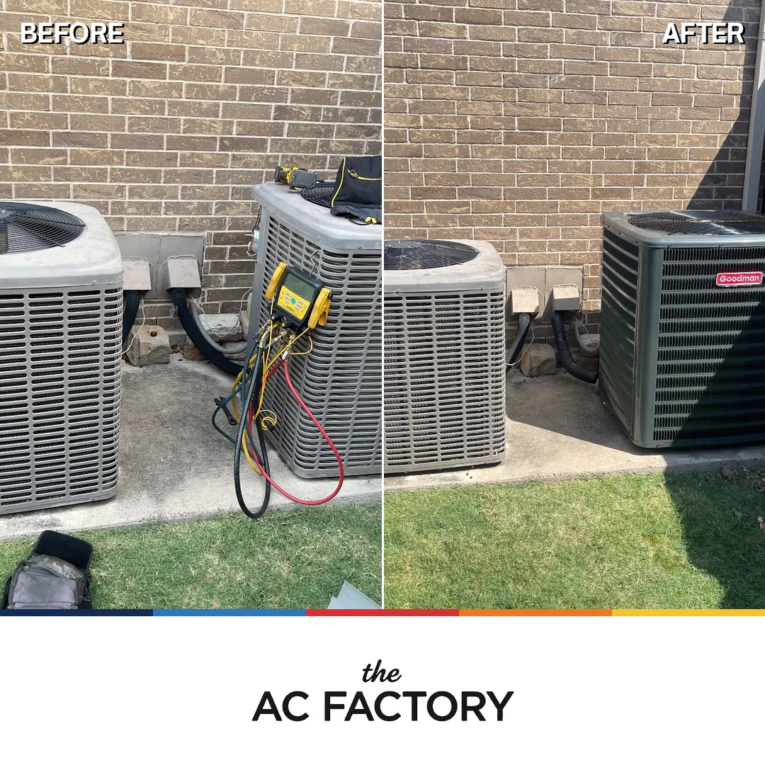 Before and after: the second of two outdoor units replaced during a changeout