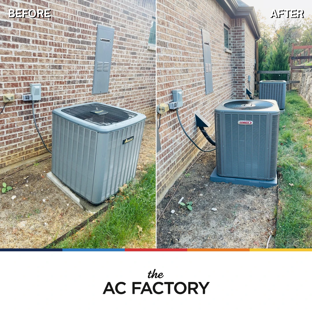 Before and after: outdoor condenser replaced with a new Lennox unit alongside the second system